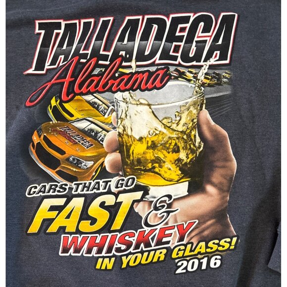 NASCAR Talladega Alabama 2016 Hoodie Heavy LG Gray Fast Cars & Whiskey Glass - Picture 6 of 7